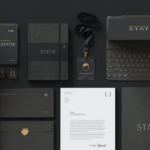 High-end black and gold flat VI packaging mockup template, complete set of business office scene VI visual packaging mockup PSD original file download.（Supports custom designs）